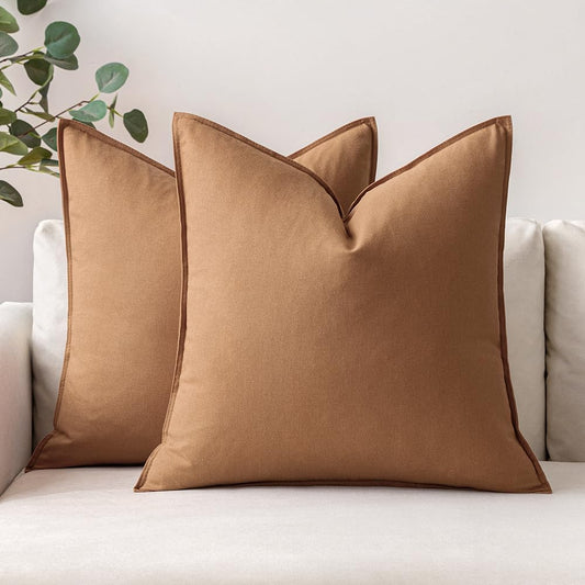 Pack of 2 Decorative Linen Pillow Covers Boho Farmhouse Modern Soft Accent Throw Pillows Neutral Cushion Covers for Sofa Couch Bed Living Room Home Decor, 18X18 Inch Brown