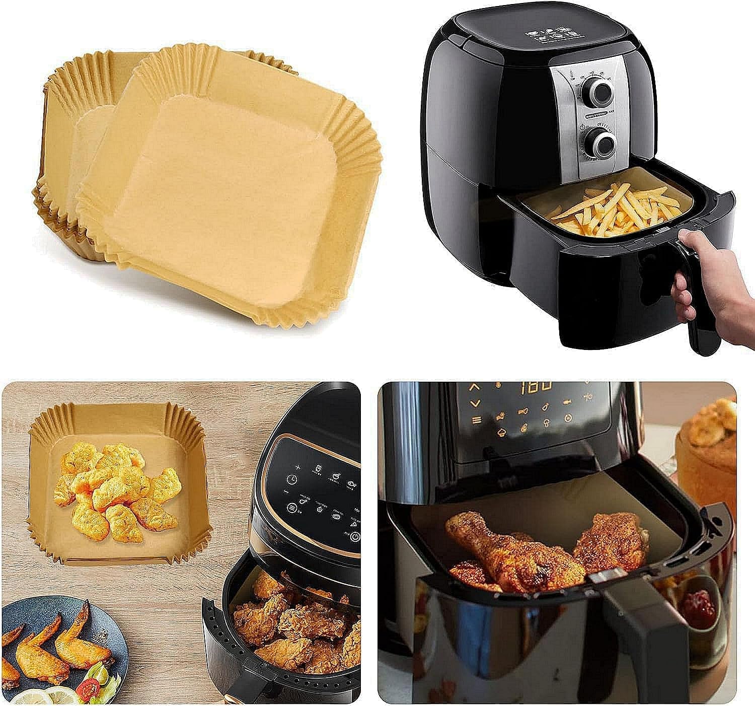 Air Fryer Liners Disposable Compatible with COSORI Air Fryer 6 Qt, 100 Pcs Unbleached Parchment Paper for 5-8 Qt 7.9 Inch Square Parchment Paper for Baking Non-Stick