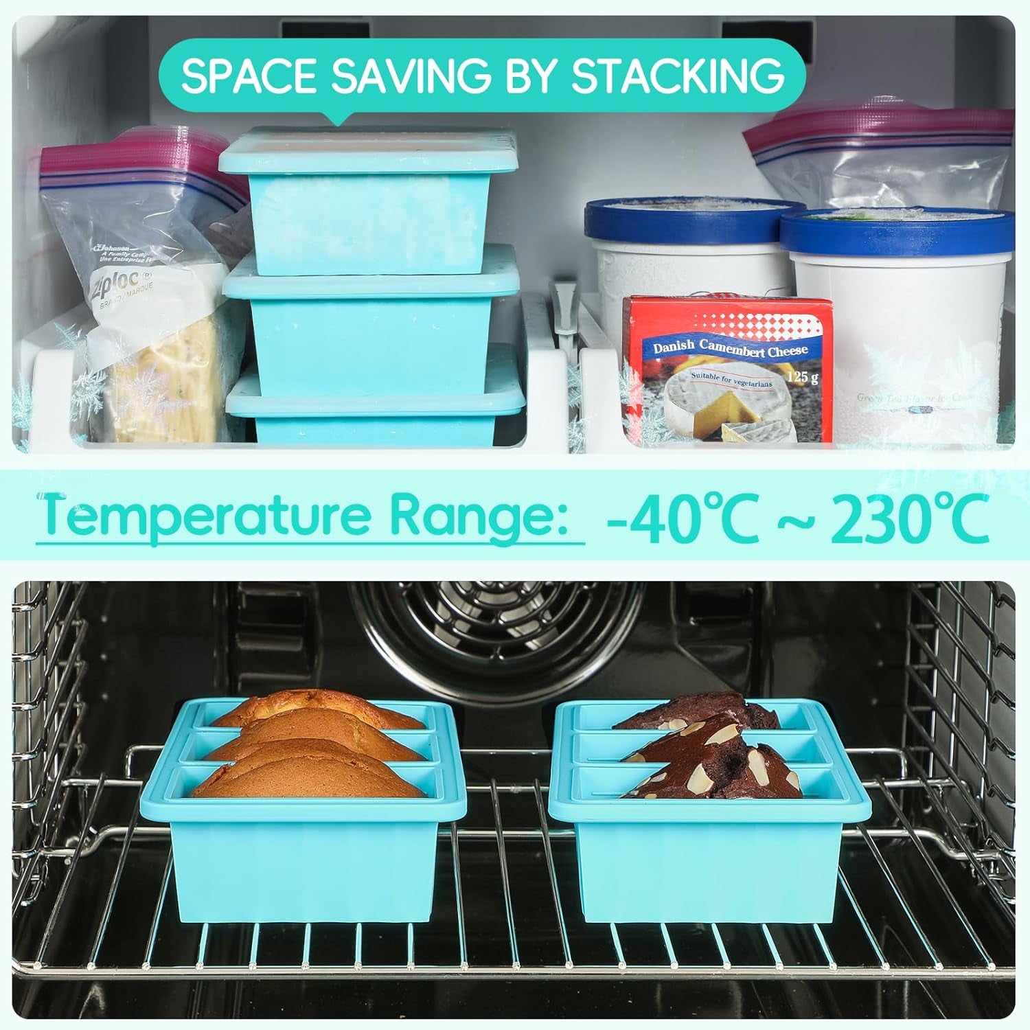 1-Cup Silicone Freezer Tray with Lid - Soup Food Cube Molds, Large Ice Cube Tray, Easy Meal Prep Kitchen Storage Container, Freeze Store Soup Block, Sauce, Broth, Leftovers - 3 Pack