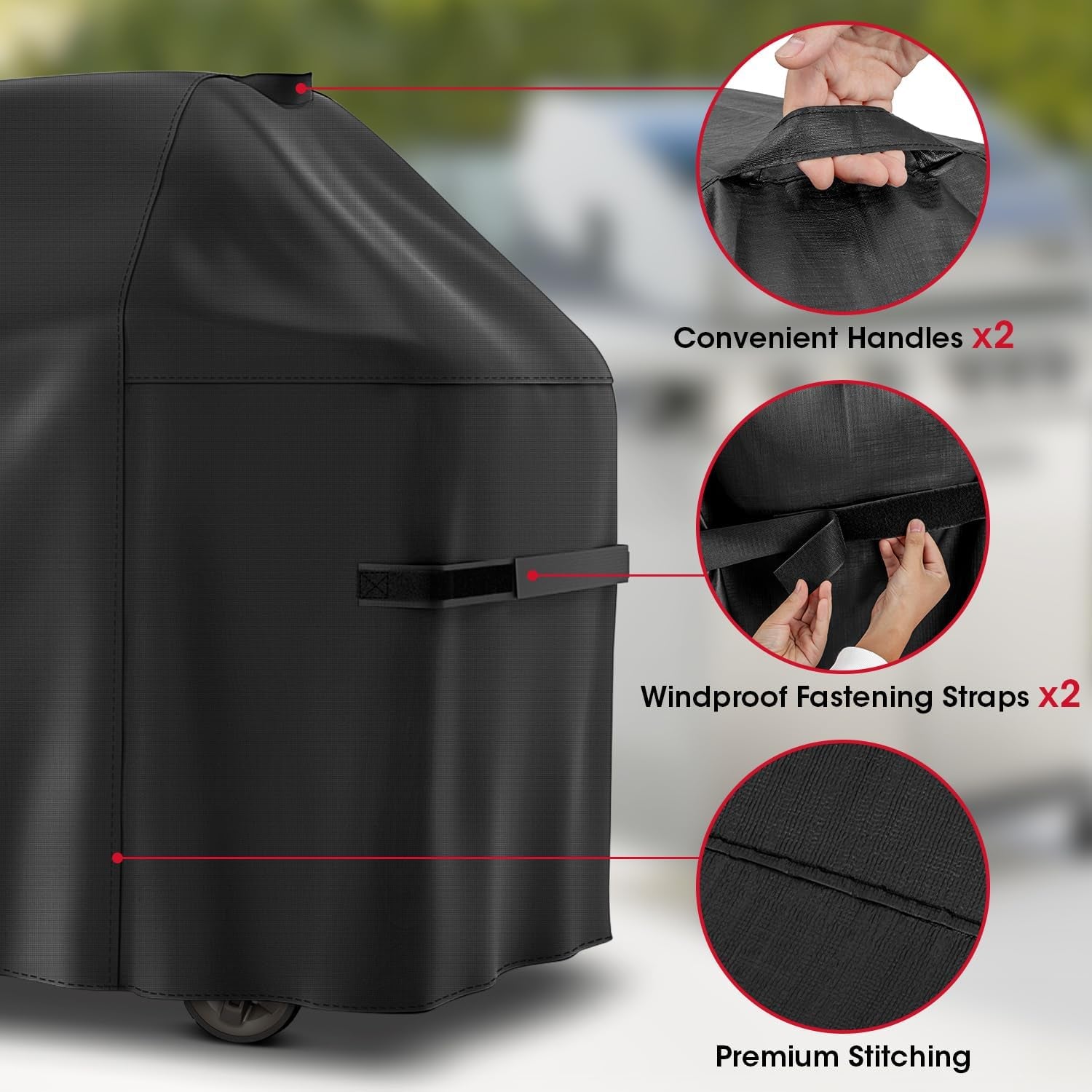 58 Inch Gas Grill Cover for Weber Genesis II and Genesis 300 Series Grills, Unique Waterproof Vinyl Exterior with Polyester Lining, Outdoor BBQ Cover, Compared to Weber 7130, Basic Version