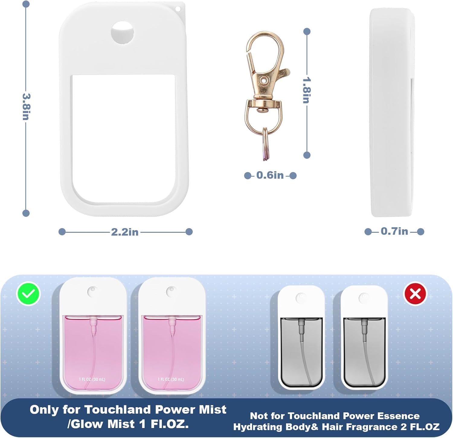 Hand Sanitizer Spray Case for Touchland,Silicone Case with Keychain for Power Mist and Glow Mist1 Fl Oz(White),Travel Size