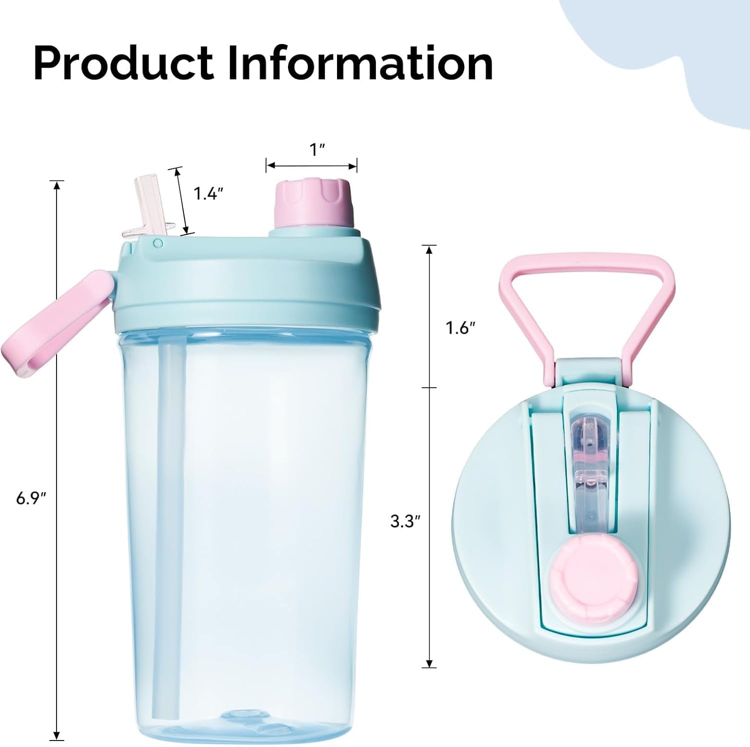 12Oz Kids Water Bottle with Straw Leak-Proof Toddler Water Bottle Plastic Water Bottles Bpa-Free Toddler Straw Cups with Handle for Travel Fitness School, BLUE