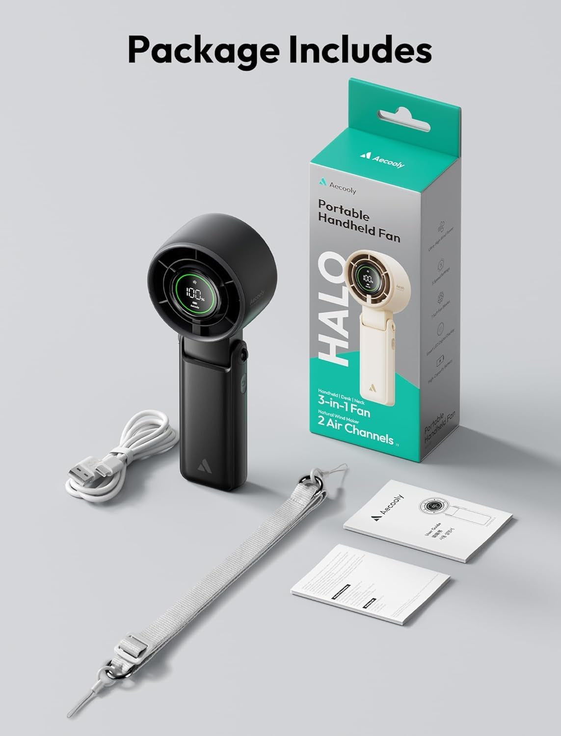 3 in 1 Portable Fan, Turbo Handheld Fan, USB Rechargeable Mini Personal [22H Max Cooling Time], Battery Powered Small Foldable Pocket for Travel, Summer, Gifts for Women, Girls -Black