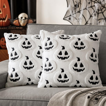Fall Halloween Throw Pillow Covers 18X18 Decorative Pumpkin Pattern Pillowcases Soft Plush Faux Wool Cushions for Home Patio Sofa Couch,White