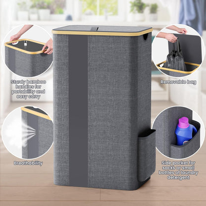 100L Laundry Basket with Lid, Removable Laundry Bag and Handles, Breathable Design Hamper for Bedroom, Bathroom, Dorm, and Laundry Room - Light Grey