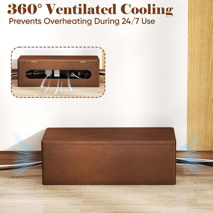 Cable Management Wooden Box with Magnetic Lid, Duty Cord Organizer Power Strip Hider Cover with Ventilation for Desk, Floor, Home Office, Baby-Pets Safe Storage Solution