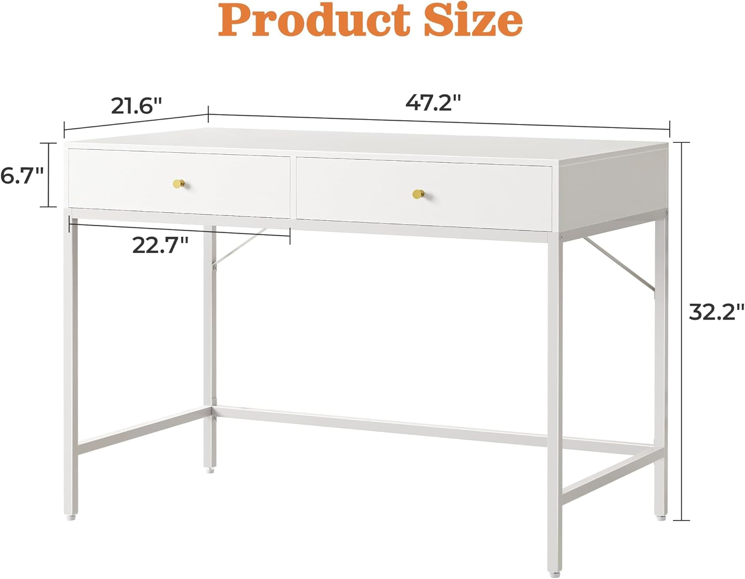 Modern 47-Inch Vanity Desk with Drawers - Versatile Computer and Makeup Dressing Table for Bedroom in White