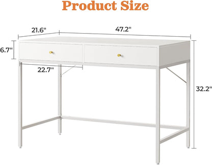 Modern 47-Inch Vanity Desk with Drawers - Versatile Computer and Makeup Dressing Table for Bedroom in White
