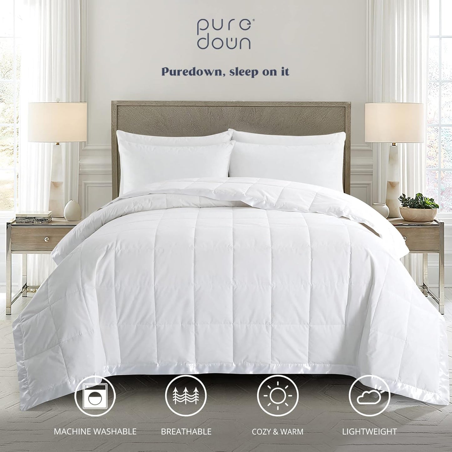 ® Blankets King Size - Soft Lightweight down Blanket for All Seasons, Cozy Warm Luxury Bed Blanket with Satin Trim, Cotton Cover, White (108"X90")