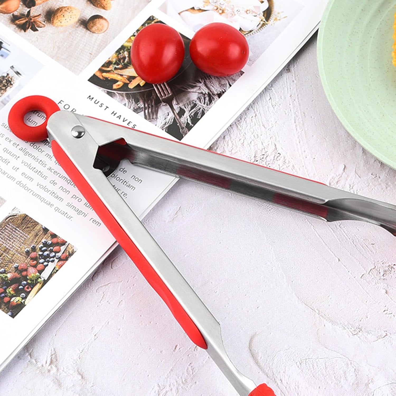 Christmas Kitchen Tongs, 2 Pack 10" Professional Stainless Steel Metal Tongs – Heat-Resistant for Grilling, BBQ, Serving Salad, Pasta, and Kitchen Use, Dishwasher Safe, Red