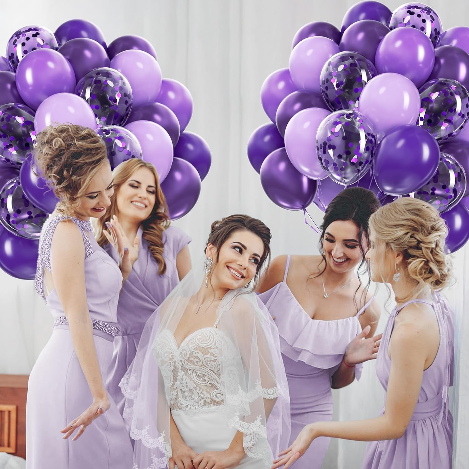 60Pcs Purple Balloons 12Inch with Metallic Pastel Dark Purple Confetti Balloons for Purple Birthday Wedding Baby Shower Party Decorations