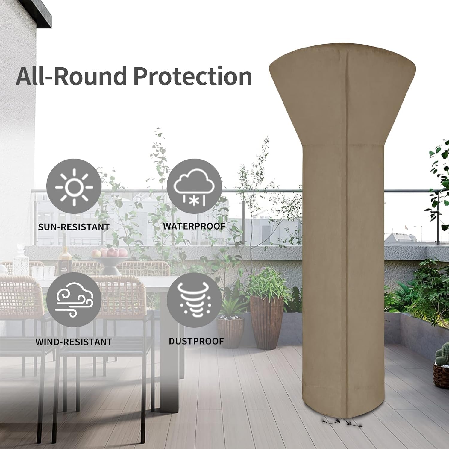 Patio Heater Cover with Zipper and Storage Bag, Waterproof Outdoor Heater Cover Dustproof, Uv-Resisant, Wind-Resistant (89" H X 33" D X 19" B, Camel)