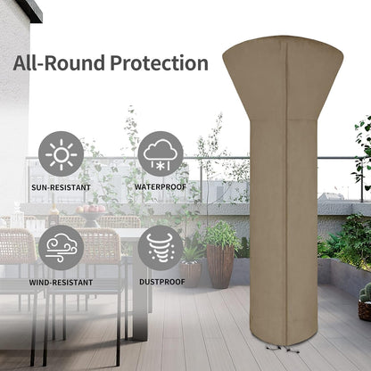 Patio Heater Cover with Zipper and Storage Bag, Waterproof Outdoor Heater Cover Dustproof, Uv-Resisant, Wind-Resistant (89" H X 33" D X 19" B, Camel)
