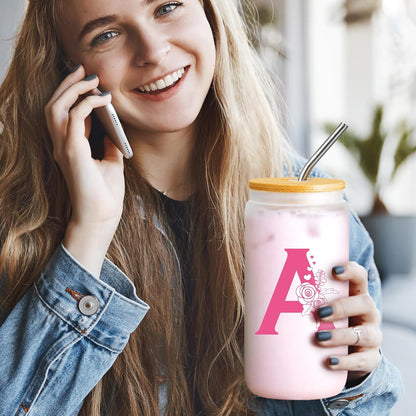 Birthday Gifts for Teen Girls, Monogrammed Initial Gifts for Teen Girls Birthday Christmas, Gift Basket for Women Teenager Girl Friend Bestie Sister, Teenager Girl Gift Personalized Glass Cup A