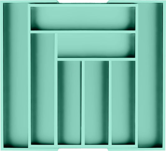 Expandable Bamboo Utensil Drawer Organizer, Silverware Organizer for Cutlery, Utensils, Flatware Holder (6-8 Slots, Mint) Pack of 1