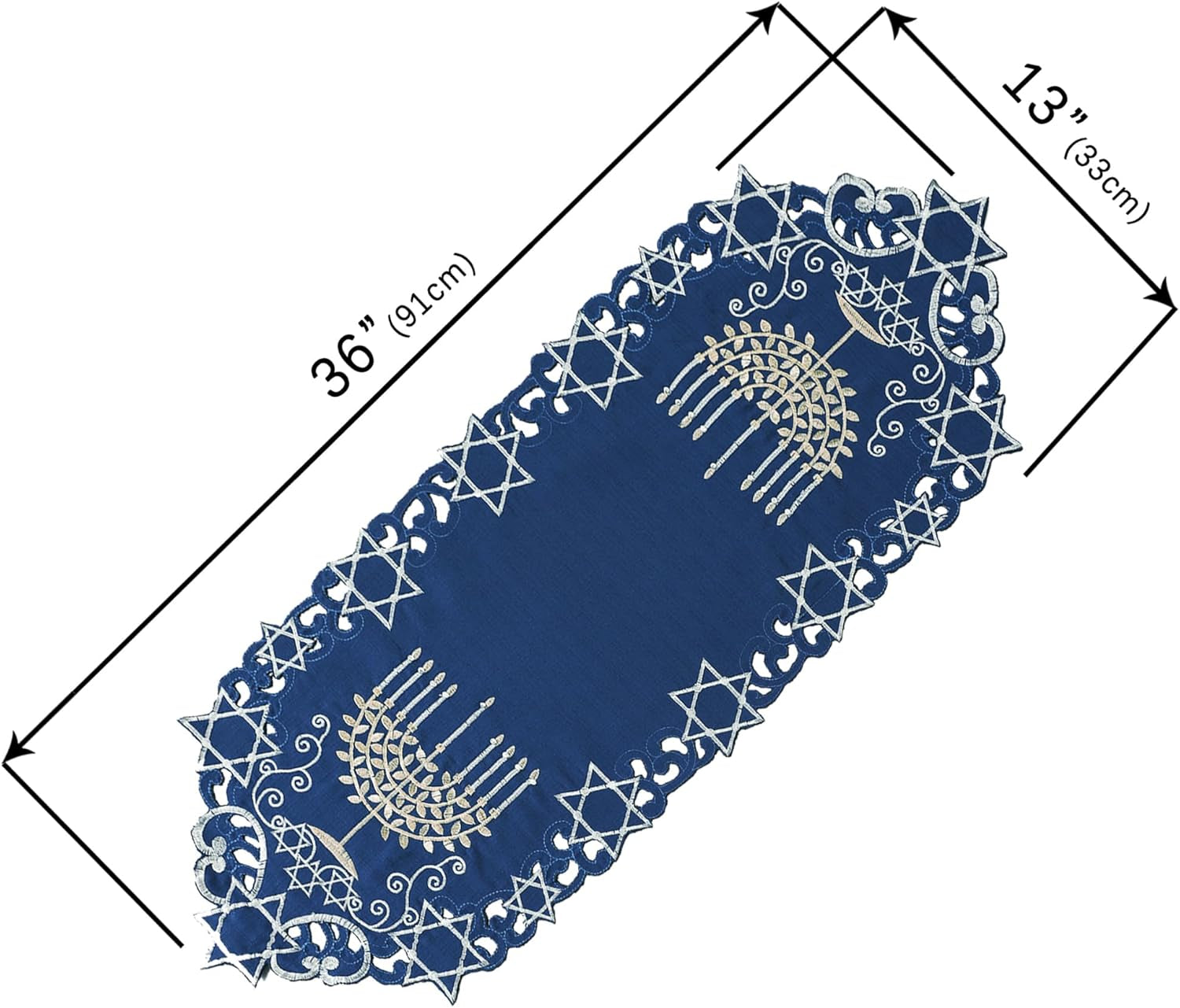 Hanukkah Blue Table Runner, Embroidered Chanukah Menorah Table Runners 36 Inches Long, Jewish Festival Holiday Party Table Decor Indoor Outdoor Dresser Scarf for Kitchen Dining Home Decorations