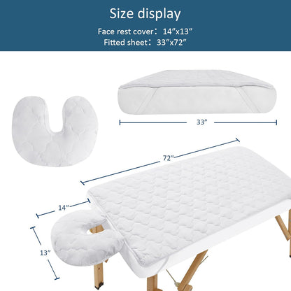 2-Piece Waterproof Massage Table Sheet Set, Extra Soft, Cushy, for Massage Tables, Includes Massage Fitted Sheet and Face Rest Cover, White