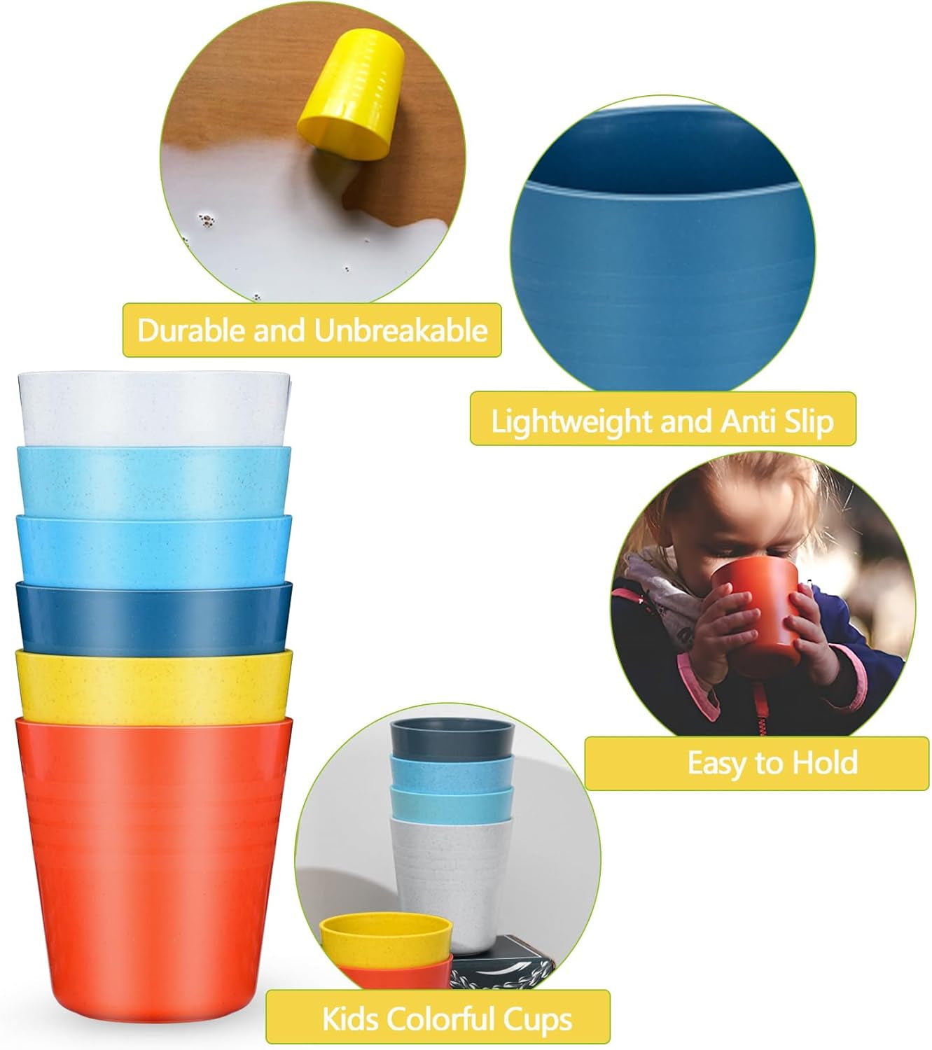 8 Oz Wheat Straw Drinking Cups, 【Set of 8】 Small Plastic Cups Reusable, BPA Free Unbreakable Water Cups for Kitchen and Dining,Dishwasher and Microwave Safe