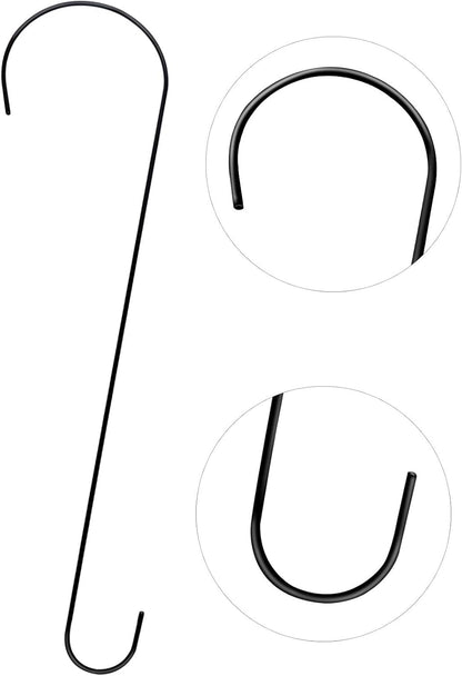 24-Inch Heavy-Duty Tree Branch Hooks - 6-Pack Extra Long Metal Black S Hooks for Hanging Plants, Bird Feeders, and Outdoor Baskets - Suitable for Indoor and Outdoor Use