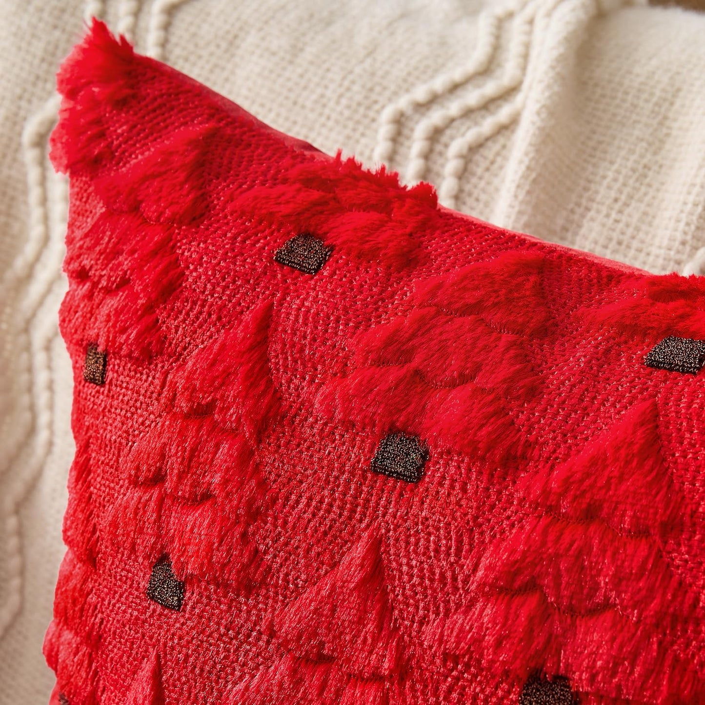 Christmas Tree Decorative Pillow Covers Faux Fur Wool Throw Pillows Soft Plush Cushion Covers Set of 2 Xmas Home Decor Winter Holiday for Sofa Couch Livingroom Bed 18X18 Inch Red