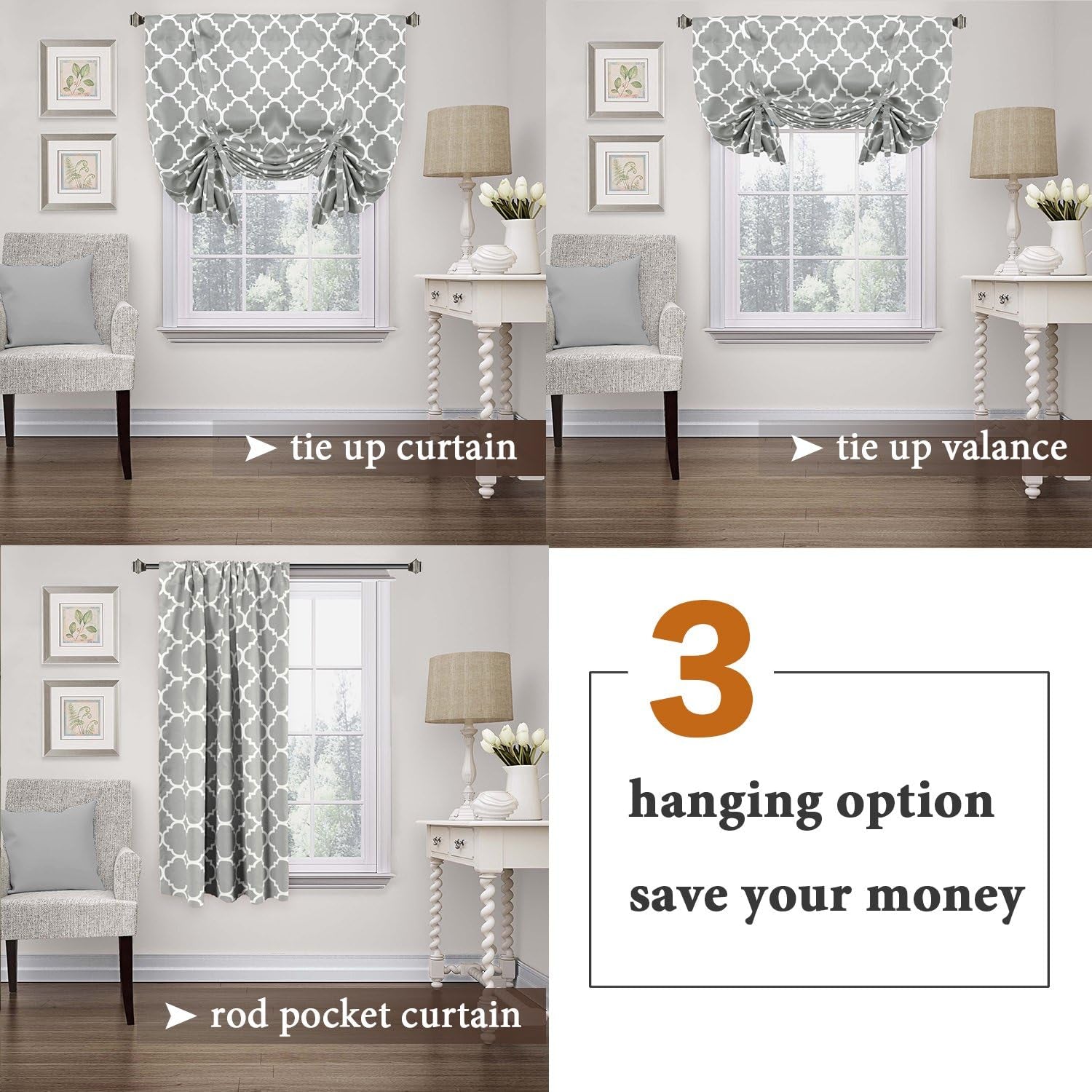 Beautiful Quatrefoil Dove Pattern Thermal Insulated Blackout Tie up Curtains, Rod Pocket Home Fashion Balloon Shade for Small Window, W42 X L63 Inch-Dove(Set of 1)