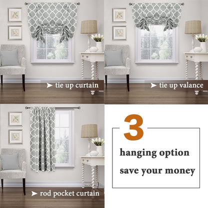 Beautiful Quatrefoil Dove Pattern Thermal Insulated Blackout Tie up Curtains, Rod Pocket Home Fashion Balloon Shade for Small Window, W42 X L63 Inch-Dove(Set of 1)