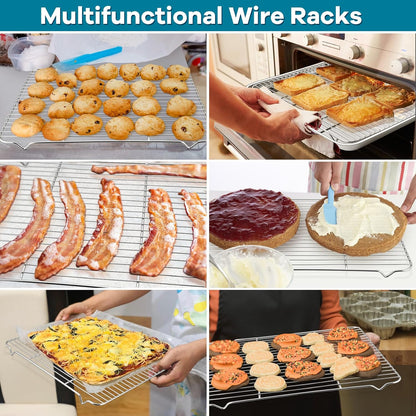 Baking Cooling Rack Set of 3,  Stainless Steel Cooking Roasting Drying Wire Racks, 16.6” X 11.6” Inches to Fit Half Sheet Pan, Non-Toxic & Durable, Oven & Dishwasher Safe