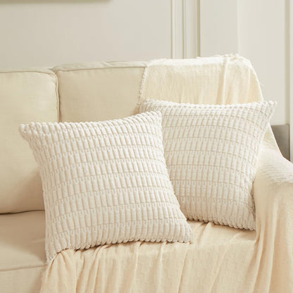 2 Packs Boho Decorative Throw Pillow Covers 18X18 Inch for Living Room Couch Bed Sofa, Rustic Modern Farmhouse Home Decor, Soft Corduroy Cream Square Cushion Case 45X45 Cm