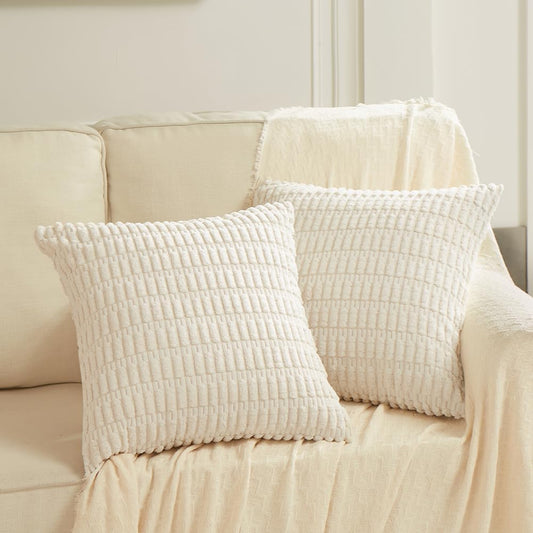 2 Packs Boho Decorative Throw Pillow Covers 18X18 Inch for Living Room Couch Bed Sofa, Rustic Modern Farmhouse Home Decor, Soft Corduroy Cream Square Cushion Case 45X45 Cm