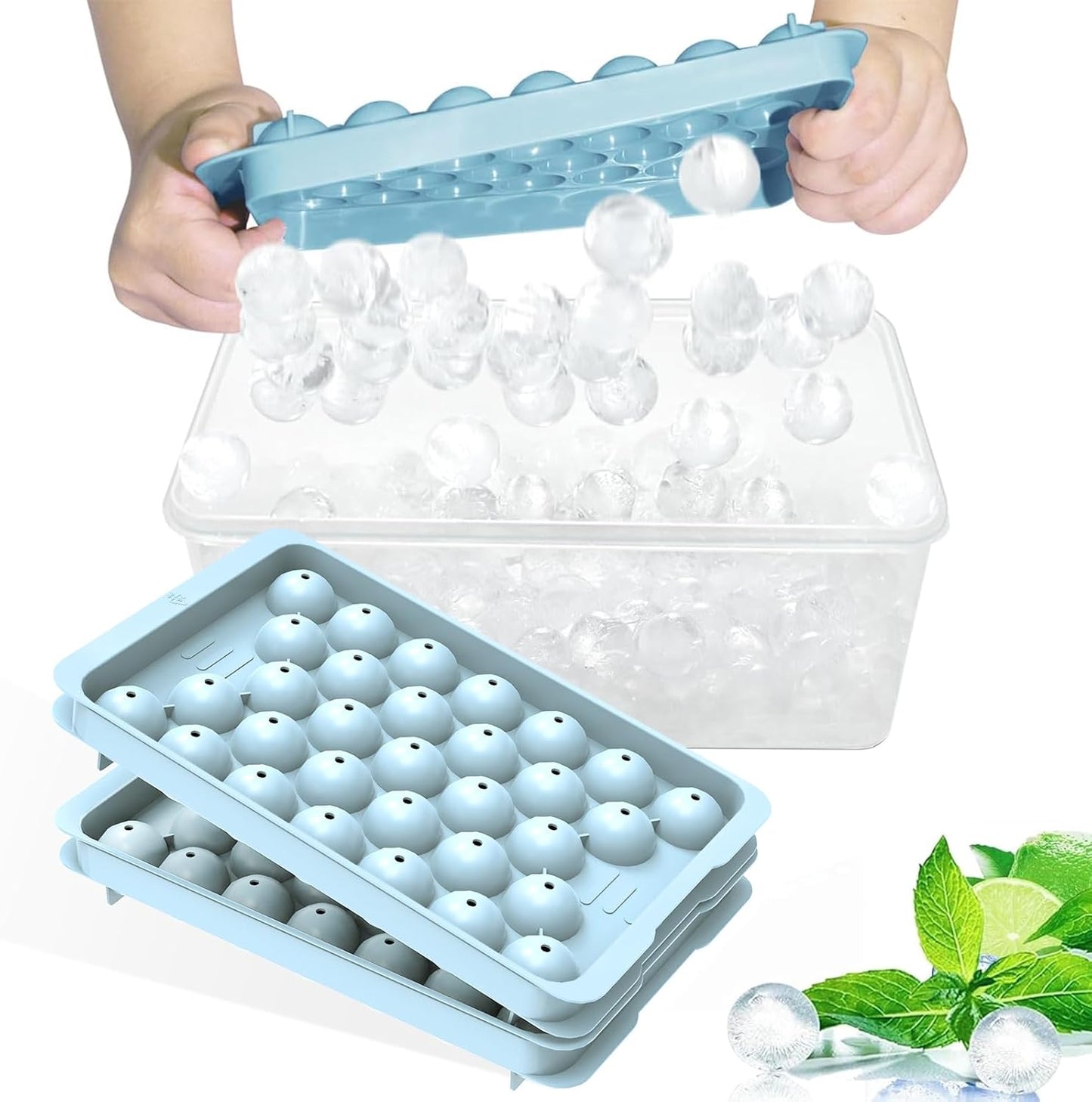 Ice Cube Tray with Lid - 62 round Ice Balls Maker, Bpa-Free, Space-Saving Stackable Ice Molds for Freezer, Easy Release Ice Trays for Cocktails & Drinks