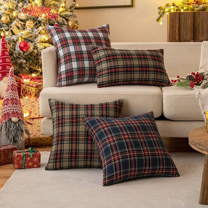 Scottish Tartan Plaid Throw Pillow Covers - Set of 2, 18x18 Inch Decorative Cushion Cases for Farmhouse and Outdoor Use, Blue