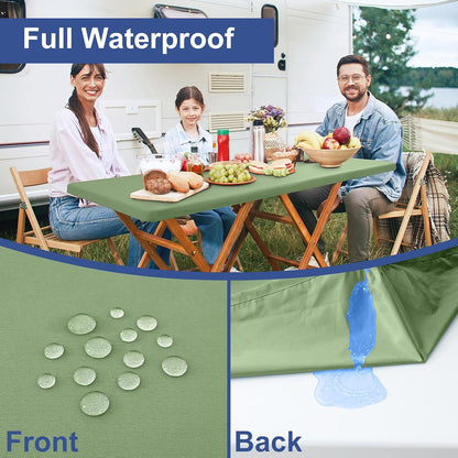 2 Pack 6 Foot Rectangle Elastic Fitted Tablecloth, Waterproof Fabric Table Cover, Washable Polyester Table Cloth for Picnic, Camping, Outdoor (Sage Green, 30" X 72")