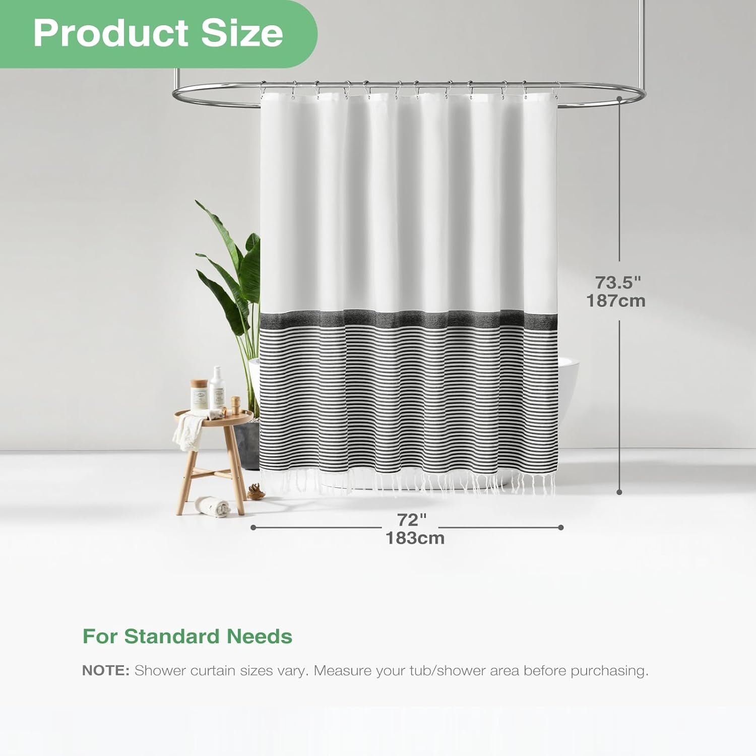 Modern Farmhouse Fabric Shower Curtain Boho Black and White Striped Cloth Bathroom Shower Curtain with Tassels, Hotel Luxury Decorative Shower Curtain Set with 12 Hooks - 72X72