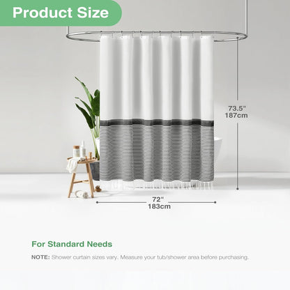Modern Farmhouse Fabric Shower Curtain Boho Black and White Striped Cloth Bathroom Shower Curtain with Tassels, Hotel Luxury Decorative Shower Curtain Set with 12 Hooks - 72X72