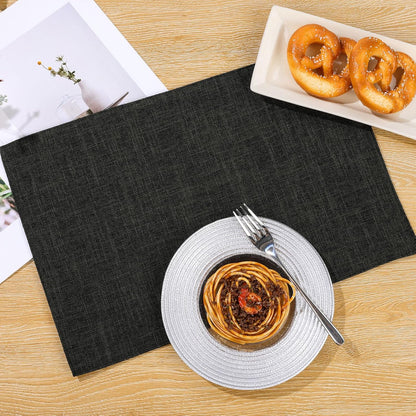Washable Cloth Placemats Set of 4 Cotton Linen Double Layer Thickened Machine Washable Table Mats Non Slip Heat Resistant Fabric Place Mats for Dining Table, Black