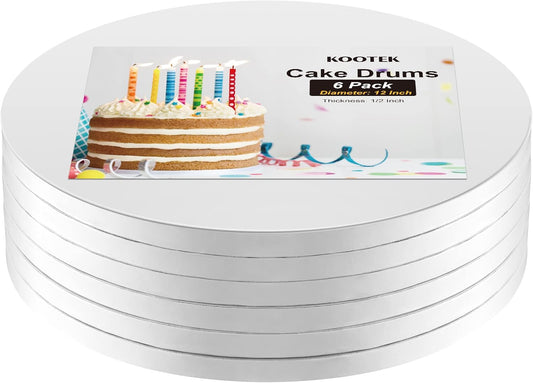 Cake Boards Drums 12 Inch Round, 1/2" Thick Decorating Supplies White 6-Pack Sturdy Corrugated Cardboard Base, Base Para Pastel