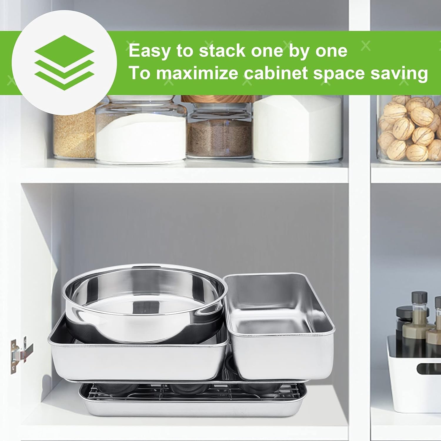 6-Piece Small Toaster Oven Pan Set, Stainless Steel Bakeware Set, Toaster Oven Tray with Rack, Square/Round Cake Pan, Loaf Pan & Muffin Pan, Non Toxic & Easy Clean