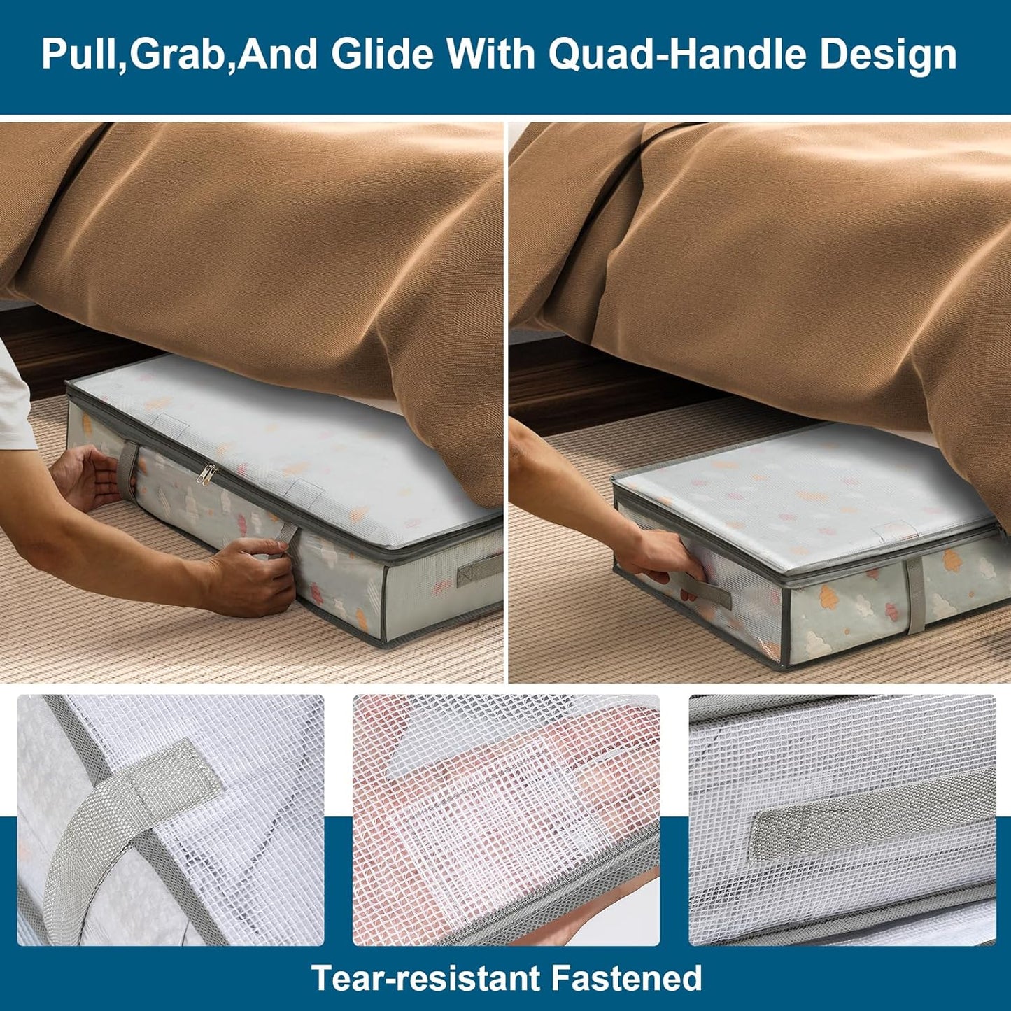 2 Pack under Bed Storage Containers Bins, Humid-Proof Plastic Underbed Storage Bins, Clothes Storage and Organization Bags, under the Bed Blanket Storage with Handles for Clothes, 35L