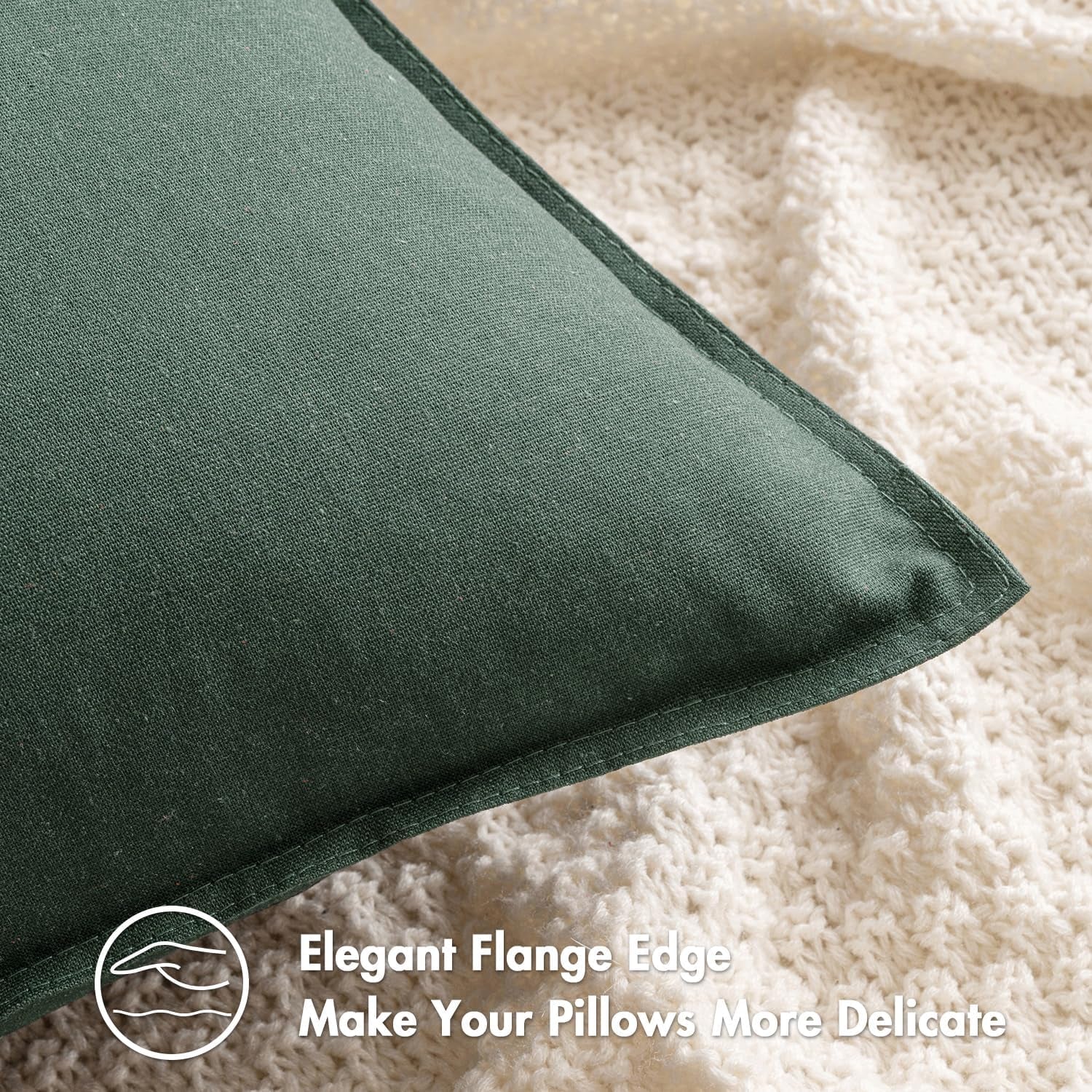 Pack of 2 Christmas Decorative Linen Pillow Covers Boho Farmhouse Modern Soft Accent Throw Pillows Neutral Cushion Covers for Sofa Couch Bed Living Room Home Decor, 18X18 Inch Dark Green