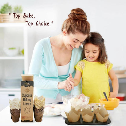 Nordic Paper 200Pcs Tulip Cupcake Liners for Baking Cups with Four Fancy Designs EU Parchment Paper Standard Size Tulip Muffin Liners, Cupcake Wrappers for Party, Wedding, Birthday