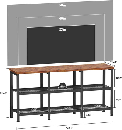 TV Stand, Small Media Console Table with 3-Tier Storage Shelves, Industrial Entertainment Center for Tvs up to 50 Inch, Television Stands for Living Room, Bedroom, Rustic Brown