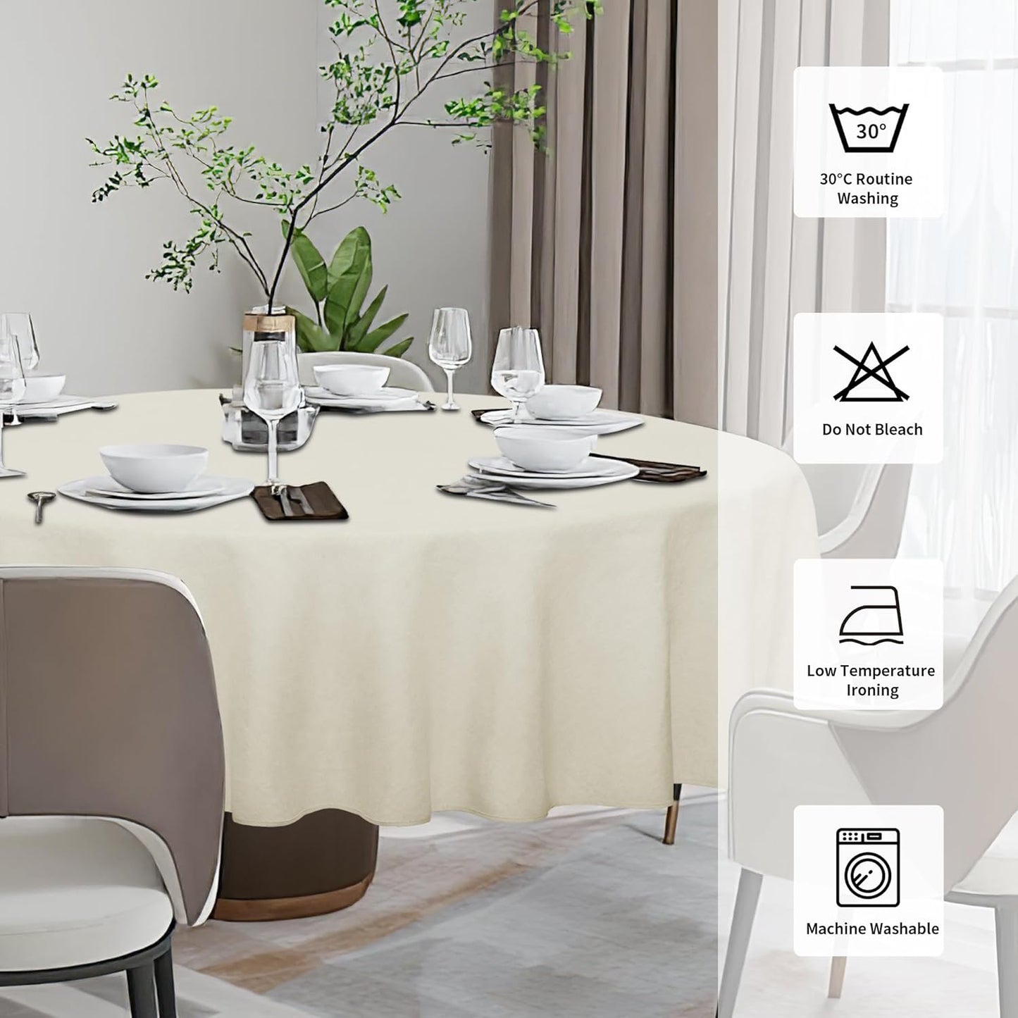 Faux Linen Waterproof Spill-Proof Tablecloth Stain Resistant round Table Cloth Wrinkle Free Decorative Fabric for Kitchen, Dining, Party, Weddings, Restaurants (70 In-Round, Beige)