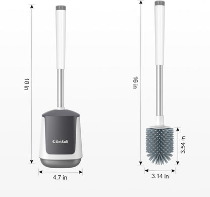Silicone Toilet Bowl Brush and Holder Automatic Toilet Brushes for Bathroom with Holder Ventilated Toilet Cleaner Brush for Toilet Scrubber Cleaning, White & Grey
