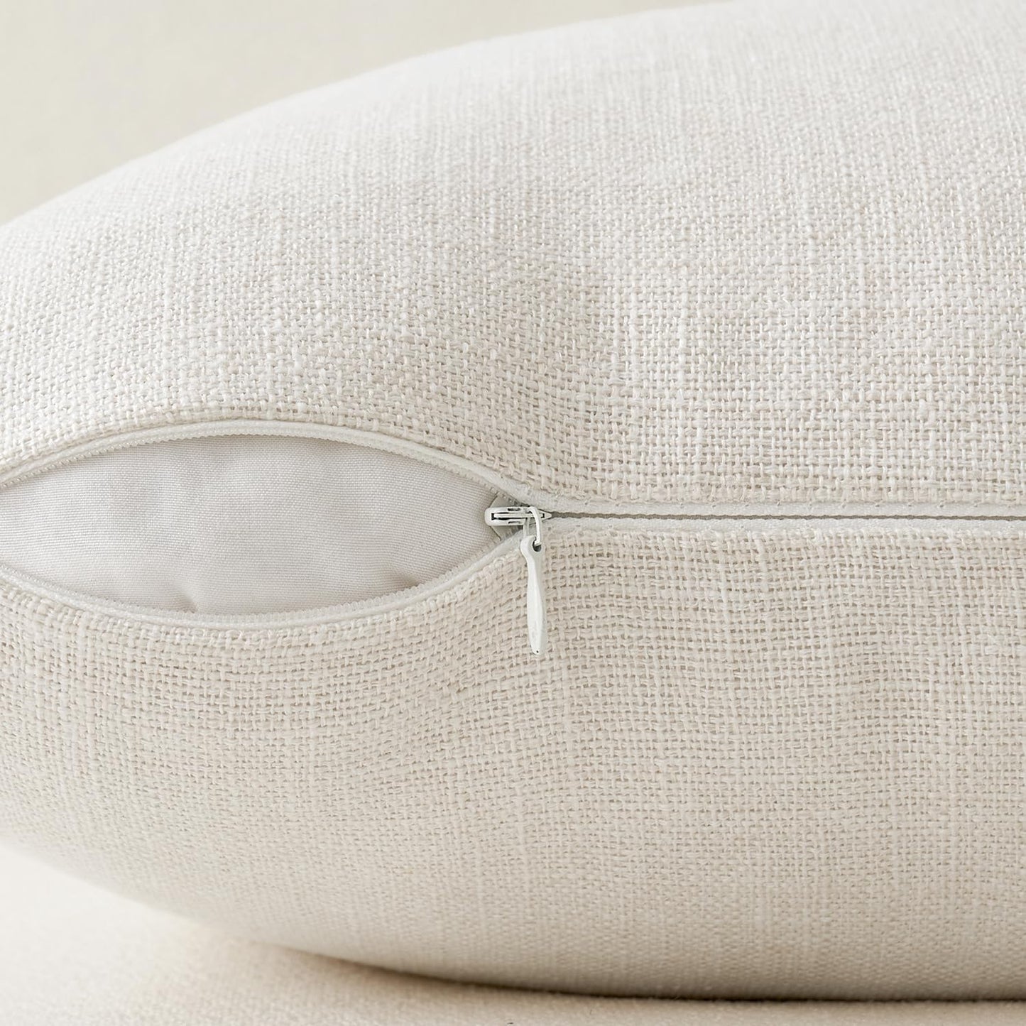 Pack of 2 Decorative Farmhouse Linen Pillow Covers Rustic Boho Accent Outdoor Couch Throw Pillow Covers for Cushion Bed Sofa Living Room Home Decor 18X18 Inch Ivory