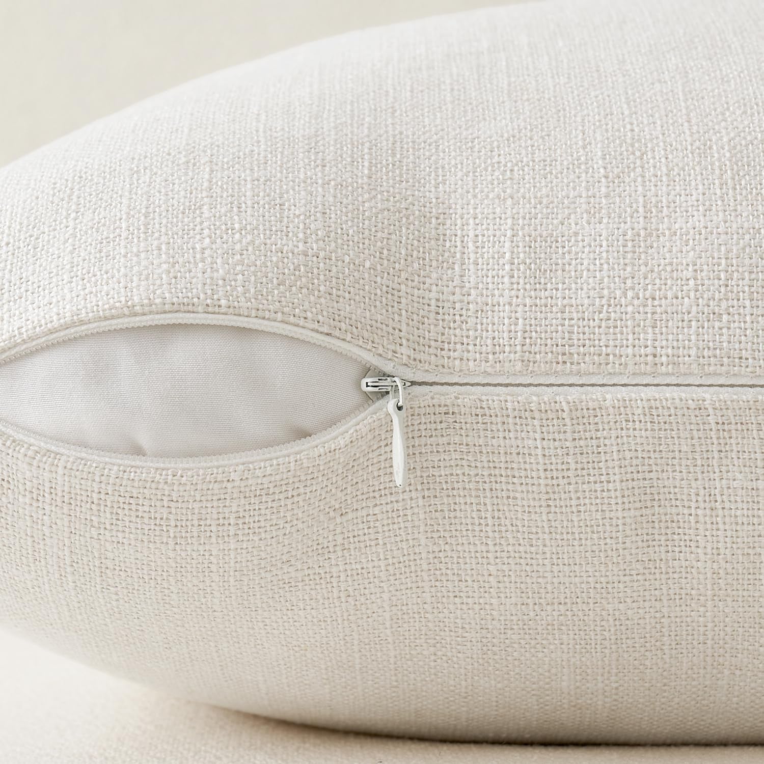 Pack of 2 Decorative Farmhouse Linen Pillow Covers Rustic Boho Accent Outdoor Couch Throw Pillow Covers for Cushion Bed Sofa Living Room Home Decor 18X18 Inch Ivory