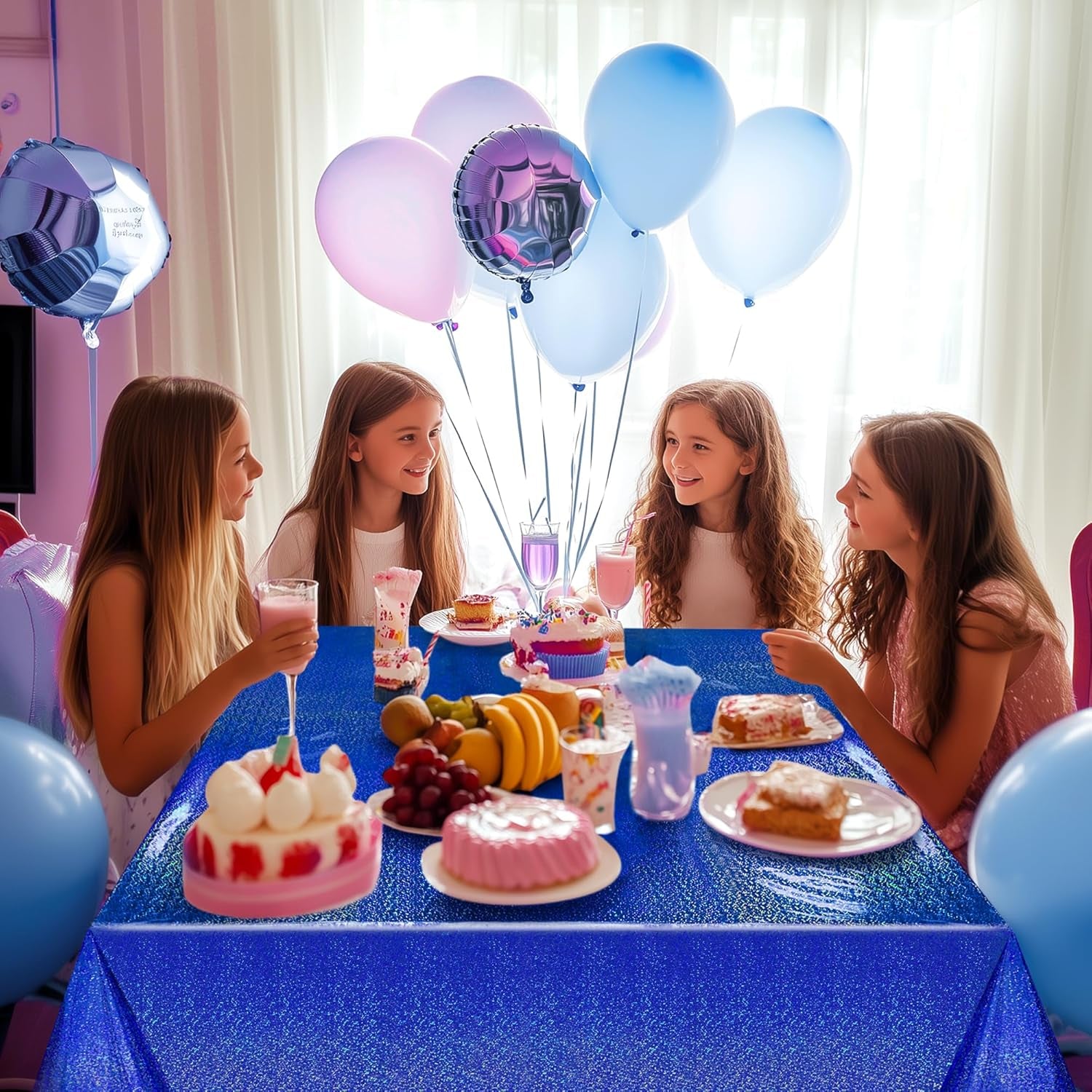 Royal Blue Holographic Foil Tablecloths - Set of 2, 54x72 Durable Table Covers for Elegant Events, Perfect for Parties, Weddings, and Showers