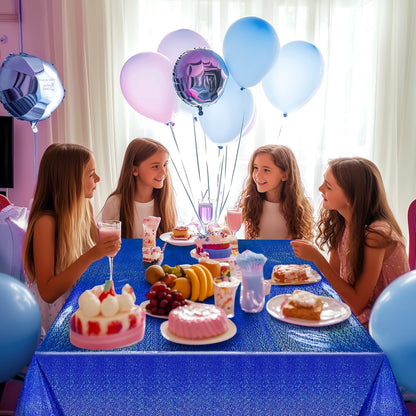 Royal Blue Holographic Foil Tablecloths - Set of 2, 54x72 Durable Table Covers for Elegant Events, Perfect for Parties, Weddings, and Showers