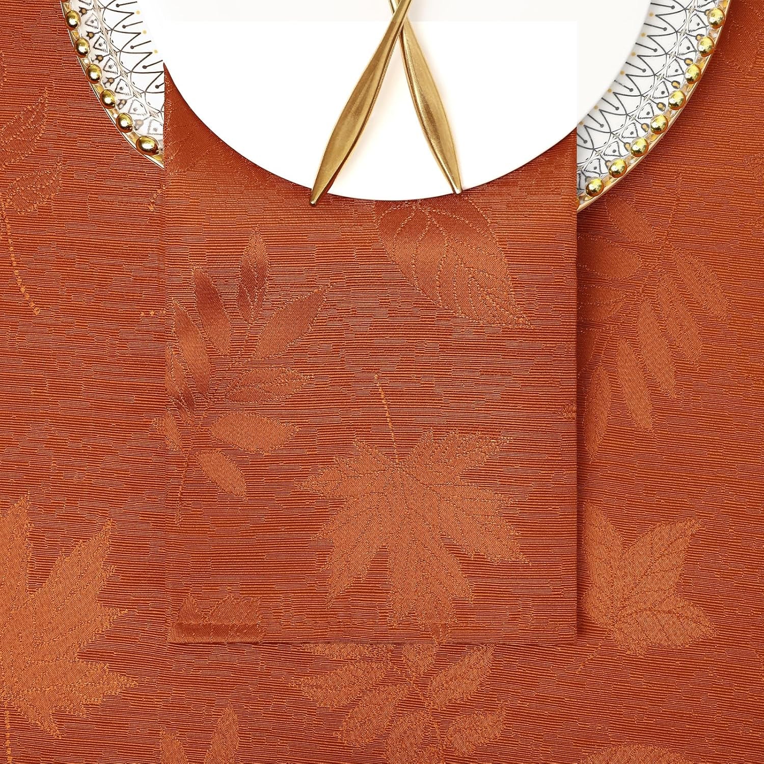 Thanksgiving Napkins Set of 4, 18X18 Inch Waterproof Fabric Fall Napkins, Autumn Leaves Damask Napkins for Harvest Parties, and Holiday Dinner, Rust