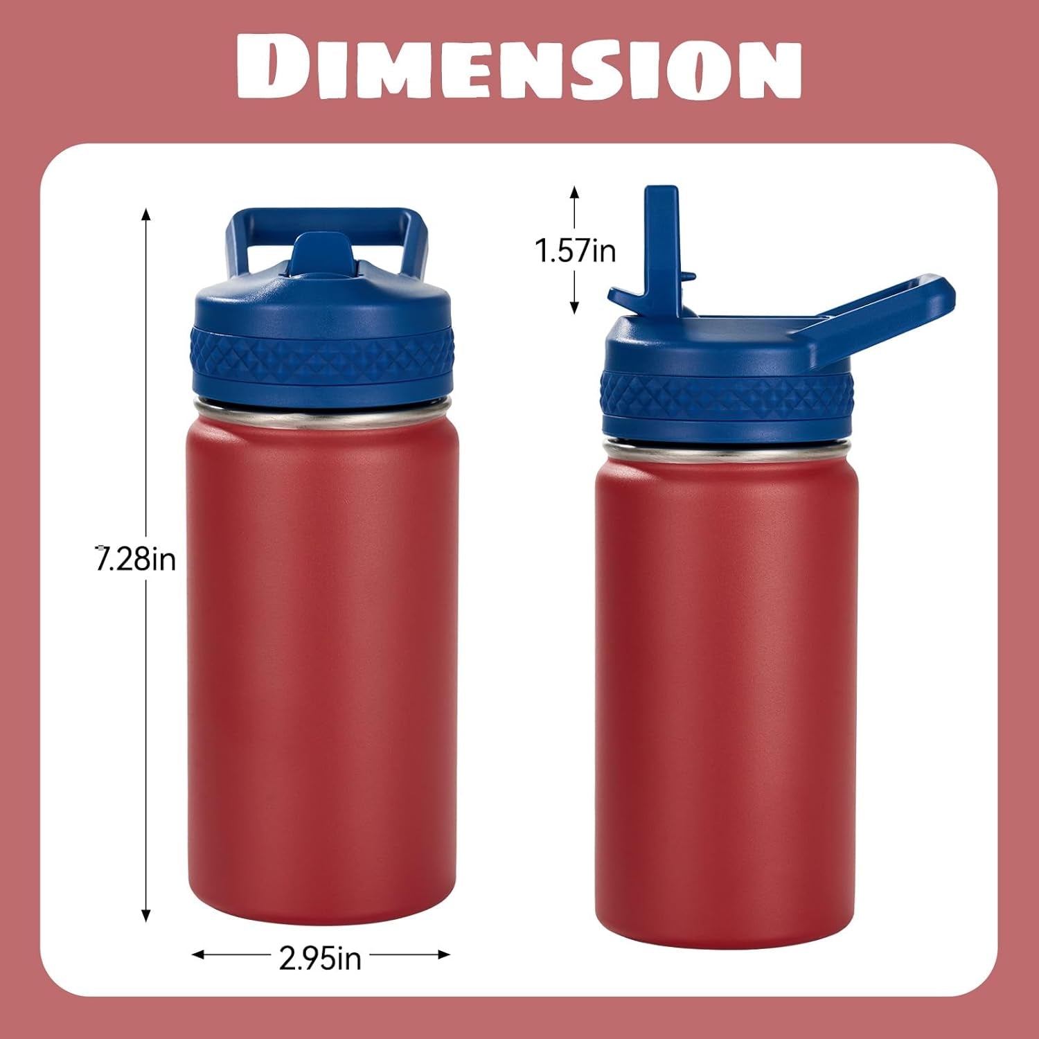 12 Oz Kids Water Bottle, Toddler Water Bottle with Straw, Boys&Girls Bottle for School, 304 Stainless Steel Vacuum Insulated Bottle for Kids, Bpa-Free, Leak-Proof, Blue Red