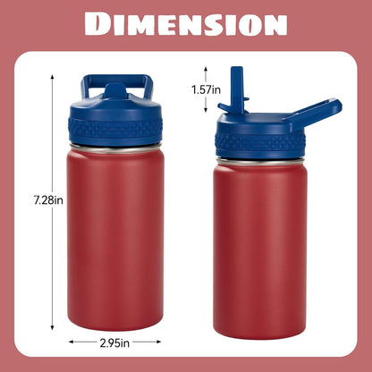 12 Oz Kids Water Bottle, Toddler Water Bottle with Straw, Boys&Girls Bottle for School, 304 Stainless Steel Vacuum Insulated Bottle for Kids, Bpa-Free, Leak-Proof, Blue Red
